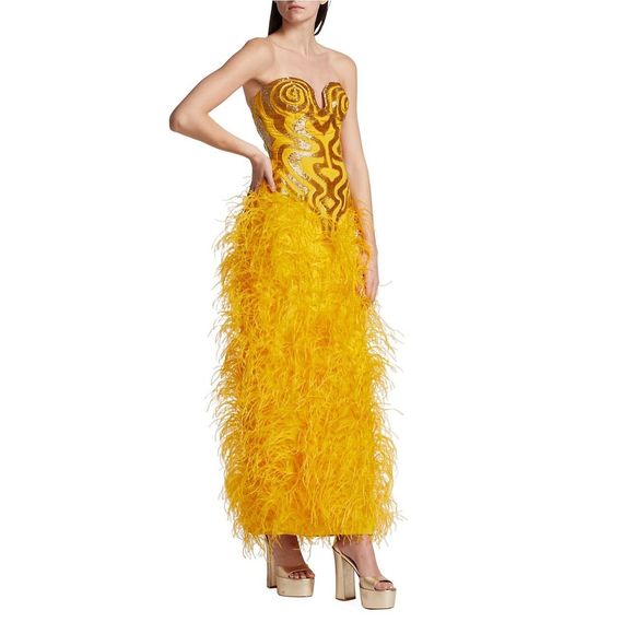 Aliétte Ostrich Feather-Embellished Sleeveless Gown Size 4 $10,000 - Picture 3 of 15